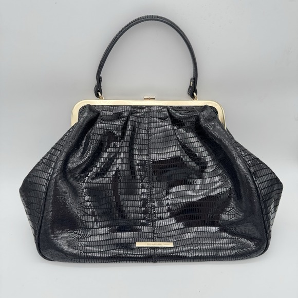 Brahmin Emmy Embossed  Vintage Inspired Satchel Shoulder Bag Black Latch Close - Picture 1 of 12